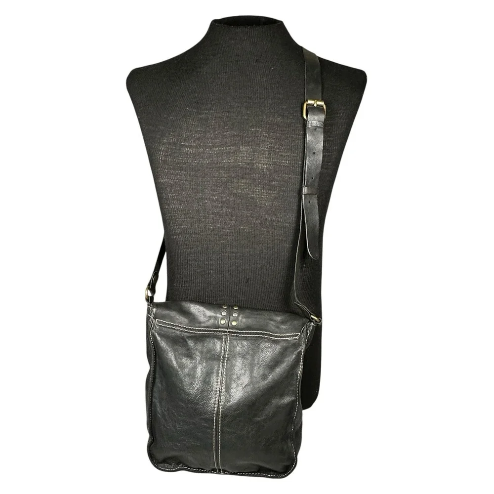 Patricia Nash Black Armeno Flap Crossbody Messenger Bag  Leather Studded